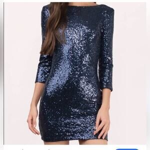 TOBI SEQUIN SCOOP OPEN BACK MINI COCKTAIL PARTY Blue Sequin Dress size small